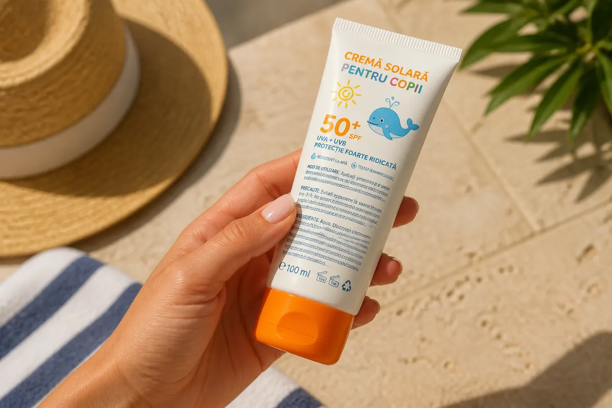 etichetă cremă solară copii ingrediente SPF